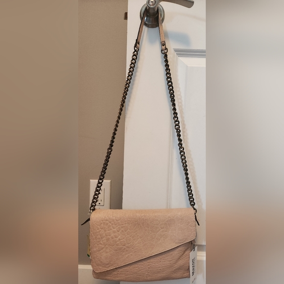 Maxon Collection Italian Napa Leather Asymmetric Flap Crossbody Bag, Cipria Pink - Picture 2 of 16